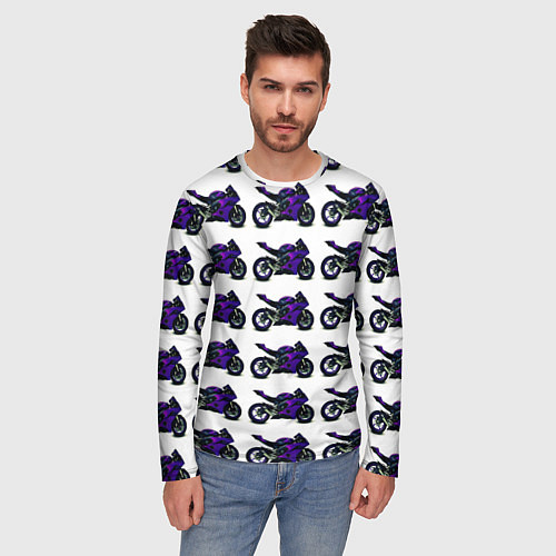 Мужской лонгслив Motorcycle purple gloss / 3D-принт – фото 3