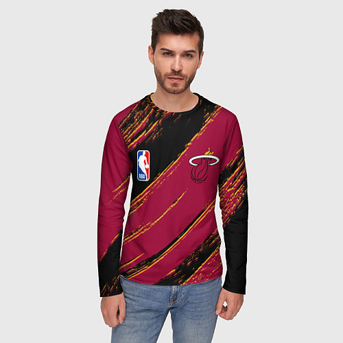 Мужской лонгслив Майами Хит - цвета команды / 3D-принт – фото 3