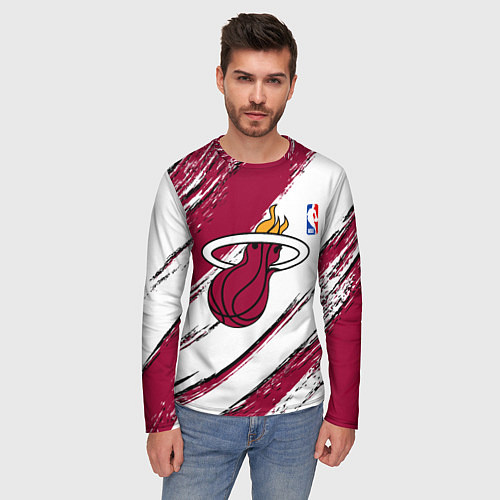 Мужской лонгслив Майами Хит - линии с потертостями / 3D-принт – фото 3