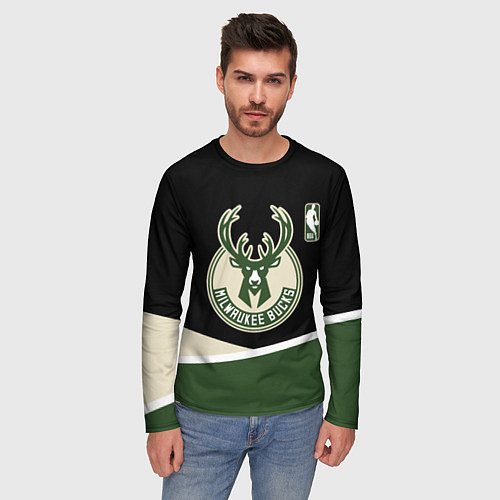 Мужской лонгслив Милуоки Бакс - линии / 3D-принт – фото 3