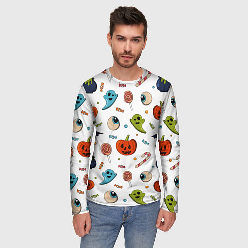 Мужской лонгслив Halloween pumpkin show / 3D-принт – фото 3