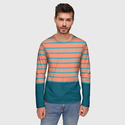 Мужской лонгслив Полосатый мандариновый морской рассвет / 3D-принт – фото 3