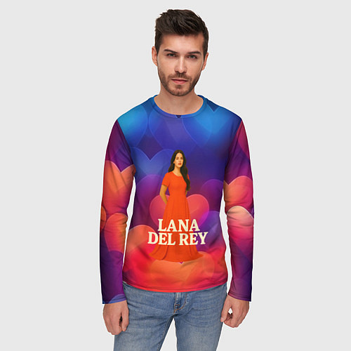 Мужской лонгслив Lana Del Rey на фоне сердечек / 3D-принт – фото 3
