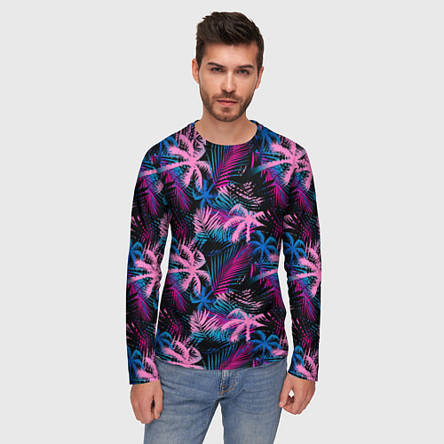 Мужской лонгслив Palm pink blue pink / 3D-принт – фото 3