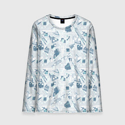 Лонгслив мужской Мемфис синий с серым клетчатый геометрический узор, цвет: 3D-принт