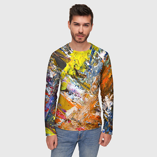 Мужской лонгслив Живая Абстракция: Поток Цветов и Форм в Постоянном / 3D-принт – фото 3