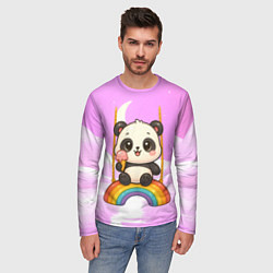 Лонгслив мужской Панда с мороженым качается на радуге, цвет: 3D-принт — фото 2