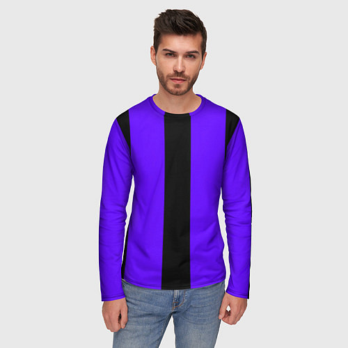 Мужской лонгслив Color purple black stripes / 3D-принт – фото 3