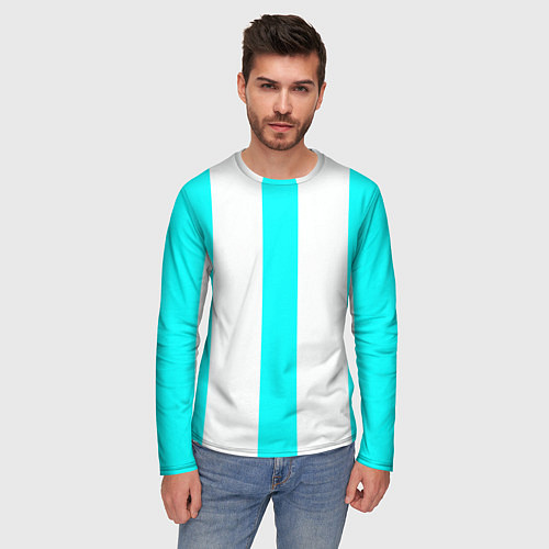 Мужской лонгслив Color light blue white lines / 3D-принт – фото 3