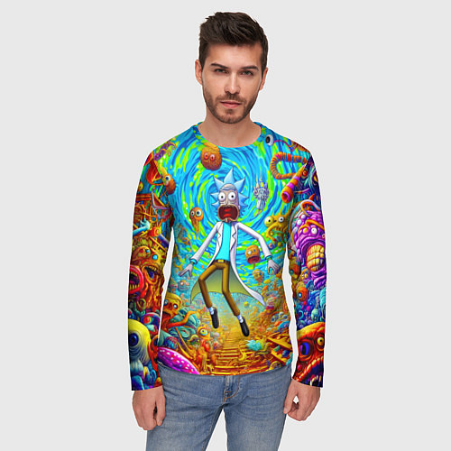 Мужской лонгслив Кошмарный сон Рика Санчеса - нейроарт фантазия / 3D-принт – фото 3