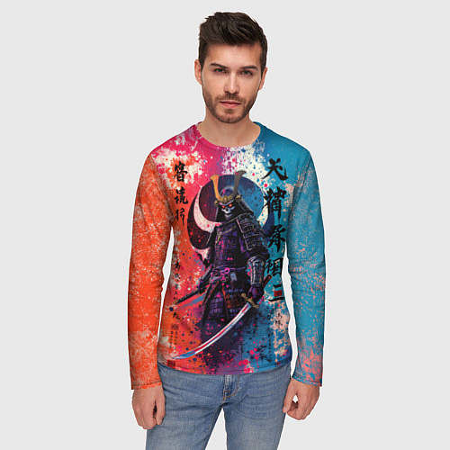 Мужской лонгслив Призрачный самурай - краски / 3D-принт – фото 3