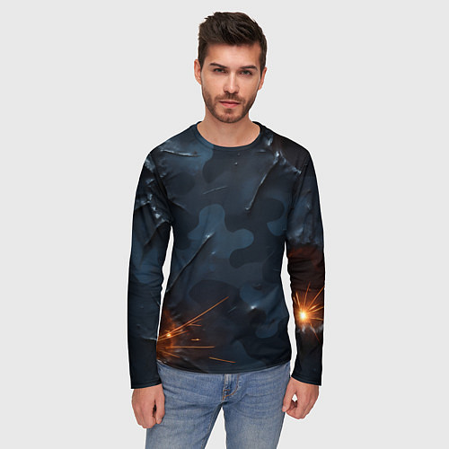 Мужской лонгслив Камуфляжная текстура с дырами / 3D-принт – фото 3