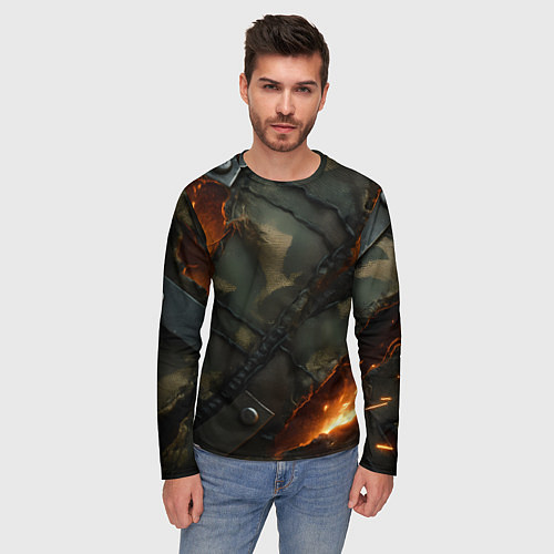 Мужской лонгслив Разорванный камуфляж с огнем / 3D-принт – фото 3