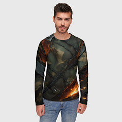 Лонгслив мужской Разорванный камуфляж с огнем, цвет: 3D-принт — фото 2