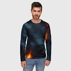 Лонгслив мужской Разорванный синий камуфляж с огнем, цвет: 3D-принт — фото 2