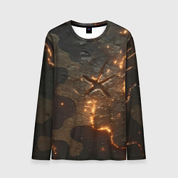 Лонгслив мужской Искры в разломах на камуфляже, цвет: 3D-принт