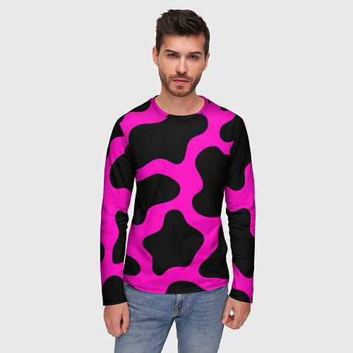 Мужской лонгслив Розовая коровья расцветка / 3D-принт – фото 3