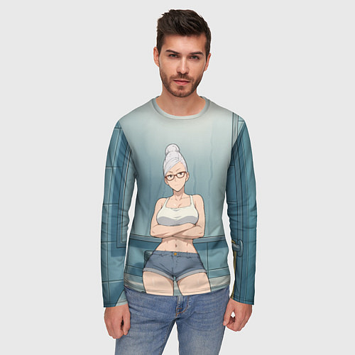 Мужской лонгслив Дандадан бабушка в ванной / 3D-принт – фото 3