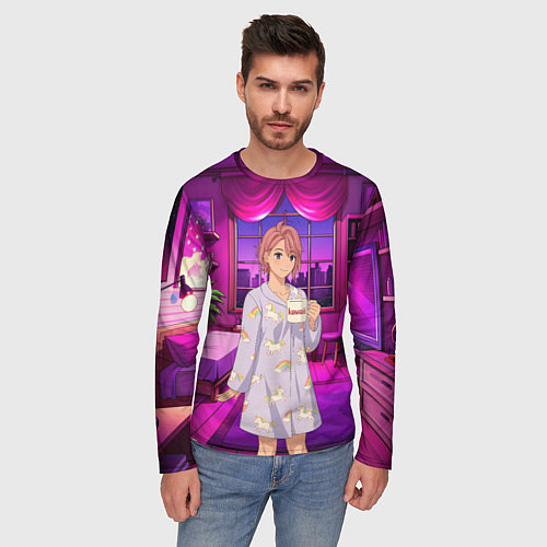 Мужской лонгслив Дандадан Сиратори Айра с кофе / 3D-принт – фото 3