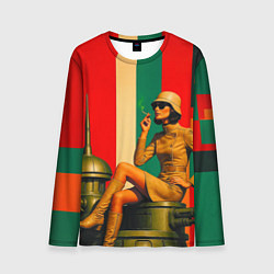 Лонгслив мужской Милитари девушка на оружейной башне ретрофутуризм, цвет: 3D-принт