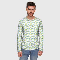 Лонгслив мужской Мелкие синие цветы ретро на белом фоне, цвет: 3D-принт — фото 2