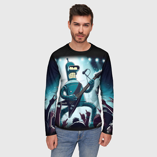 Мужской лонгслив Гитарист Бендер из рок группы Футурамы / 3D-принт – фото 3