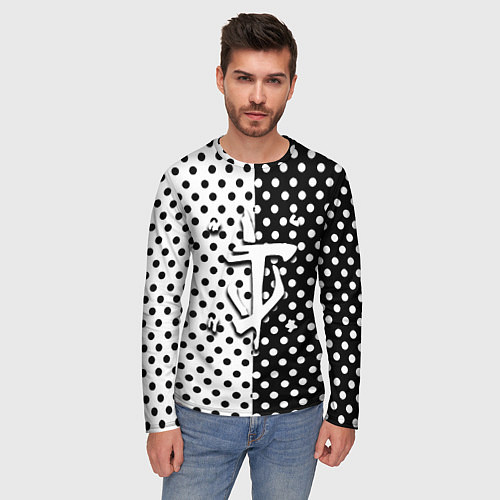 Мужской лонгслив Doom точки черно белые / 3D-принт – фото 3
