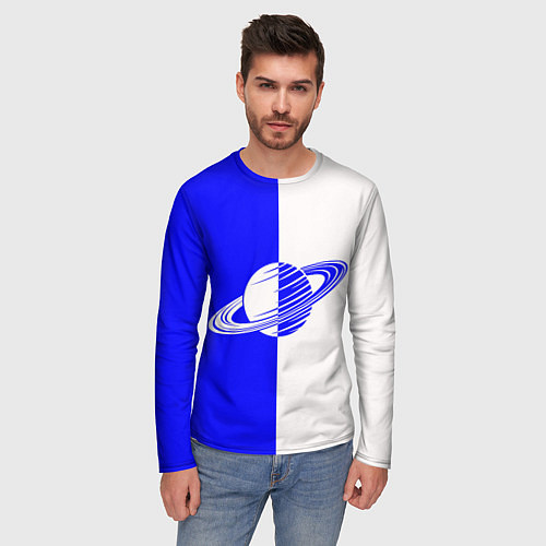 Мужской лонгслив Сатурн сине-белый / 3D-принт – фото 3