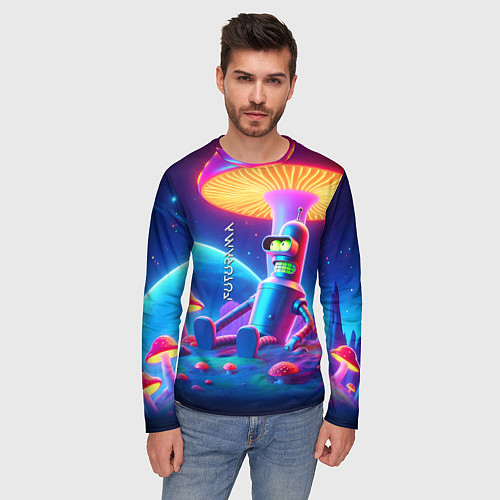 Мужской лонгслив Робот-сгибальщик Бендер находится под неоновым мух / 3D-принт – фото 3