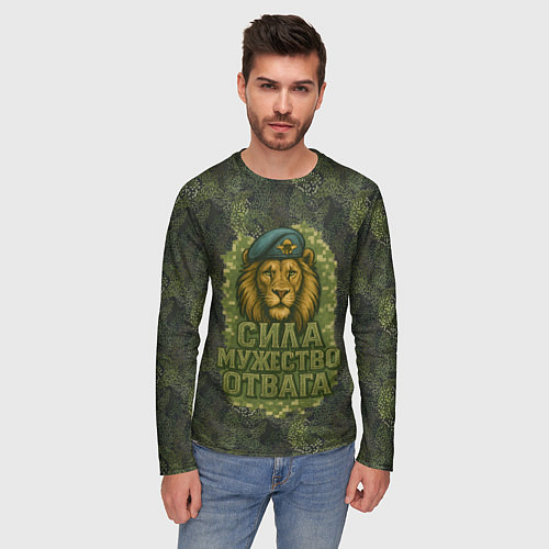 Мужской лонгслив Лев - сила мужество отвага / 3D-принт – фото 3