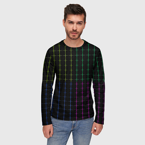 Мужской лонгслив Color black multicolored stripes / 3D-принт – фото 3