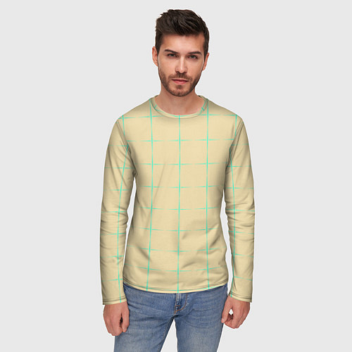 Мужской лонгслив Color beige green crosses / 3D-принт – фото 3