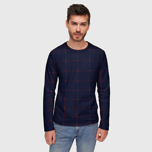 Мужской лонгслив Color dark blue red crosses / 3D-принт – фото 3