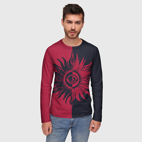 Мужской лонгслив Солнце красно-синее / 3D-принт – фото 3
