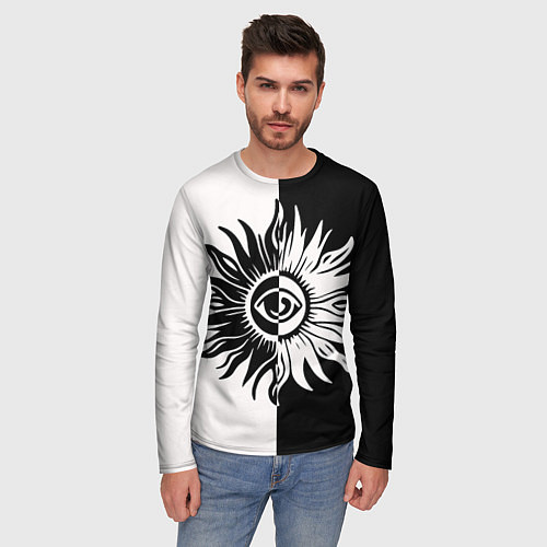 Мужской лонгслив Солнце черно-белое / 3D-принт – фото 3