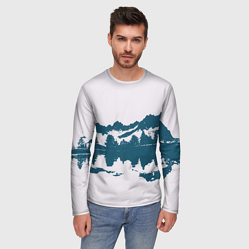 Мужской лонгслив Лес и озеро / 3D-принт – фото 3