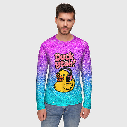 Мужской лонгслив Duck yeah - утка в наушниках / 3D-принт – фото 3