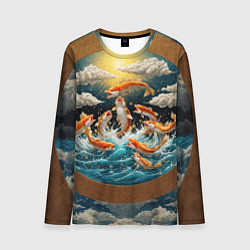 Лонгслив мужской Большие золотистые рыбы выпрыгивают из воды, цвет: 3D-принт