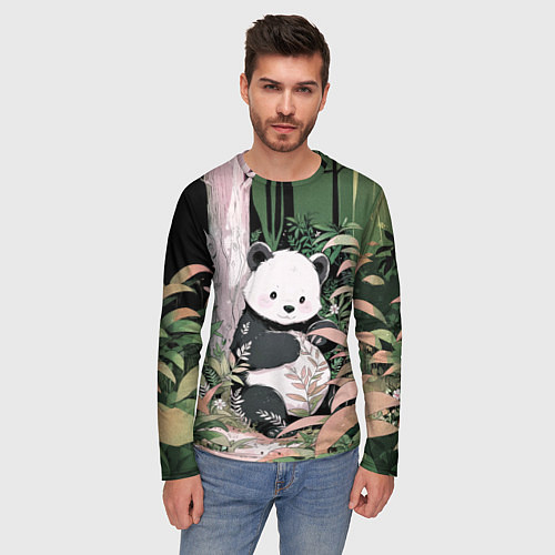 Мужской лонгслив Панда в лесу / 3D-принт – фото 3