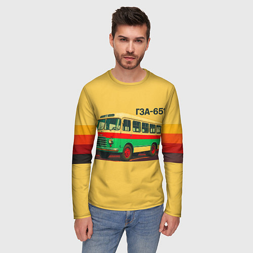 Мужской лонгслив Ретро автобус ГЗА-651 поп-арт / 3D-принт – фото 3