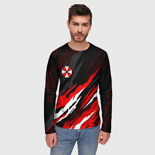 Мужской лонгслив Umbrella - красное пламя / 3D-принт – фото 3