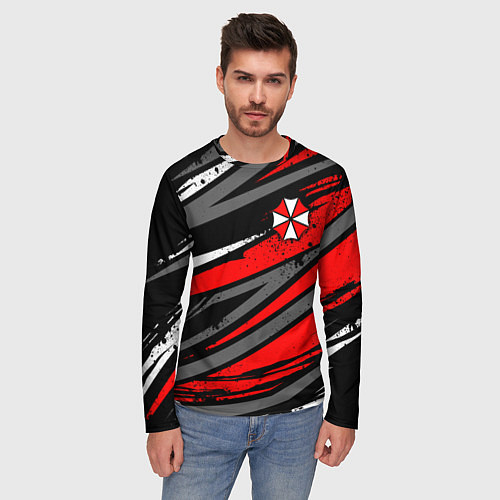 Мужской лонгслив Umbrella - red lines / 3D-принт – фото 3