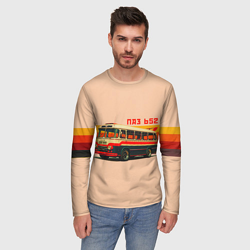 Мужской лонгслив ПАЗ 652 ретро автобус поп-арт / 3D-принт – фото 3