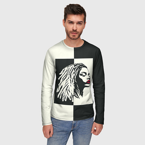 Мужской лонгслив Девушка с дредами на темно-зеленом / 3D-принт – фото 3