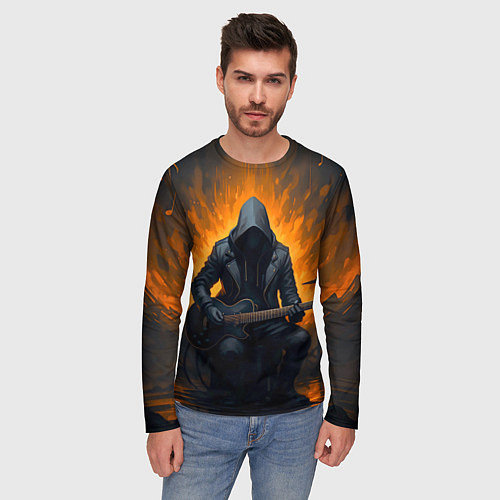 Мужской лонгслив Гитарист играющий в пламени / 3D-принт – фото 3