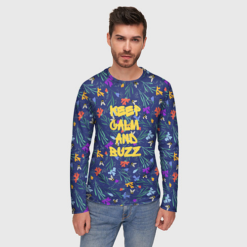 Мужской лонгслив Keep calm and buzz - пчелы и цветы / 3D-принт – фото 3