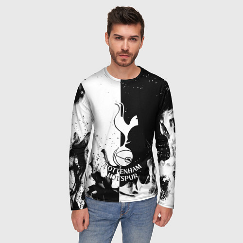 Мужской лонгслив Тоттенхэм черно белый огонь / 3D-принт – фото 3