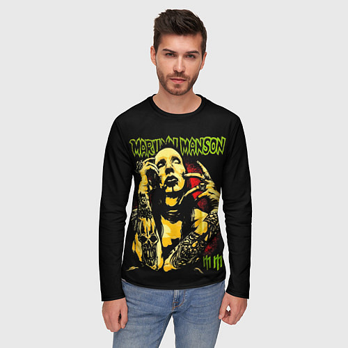 Мужской лонгслив Marilyn Manson tattoo / 3D-принт – фото 3