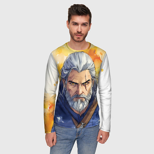 Мужской лонгслив Ведьмак нарисованный красками / 3D-принт – фото 3