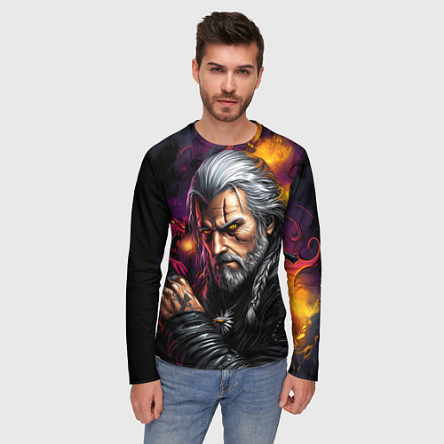 Мужской лонгслив Строгий Ведьмак / 3D-принт – фото 3